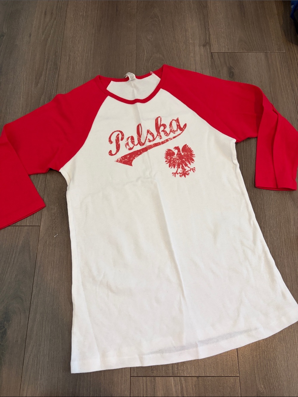 Bella Canvas Red & White Polska Raglan Long Sleeve Tee